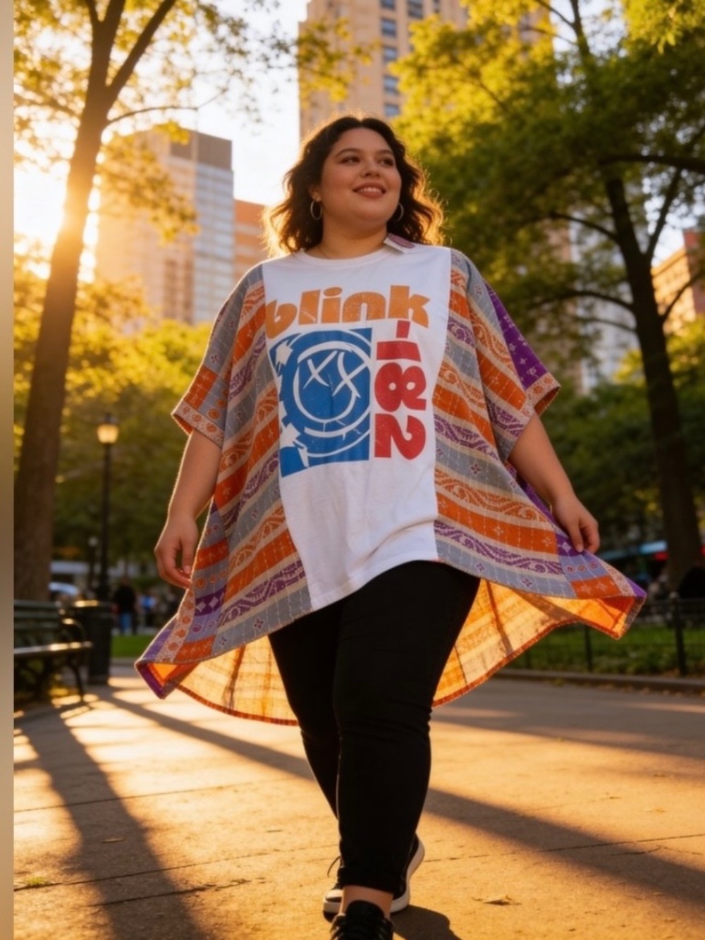 Reimagined Blink 182 Band Tee w/ Kantha Sleeves One of A Kind One Size Fits Most